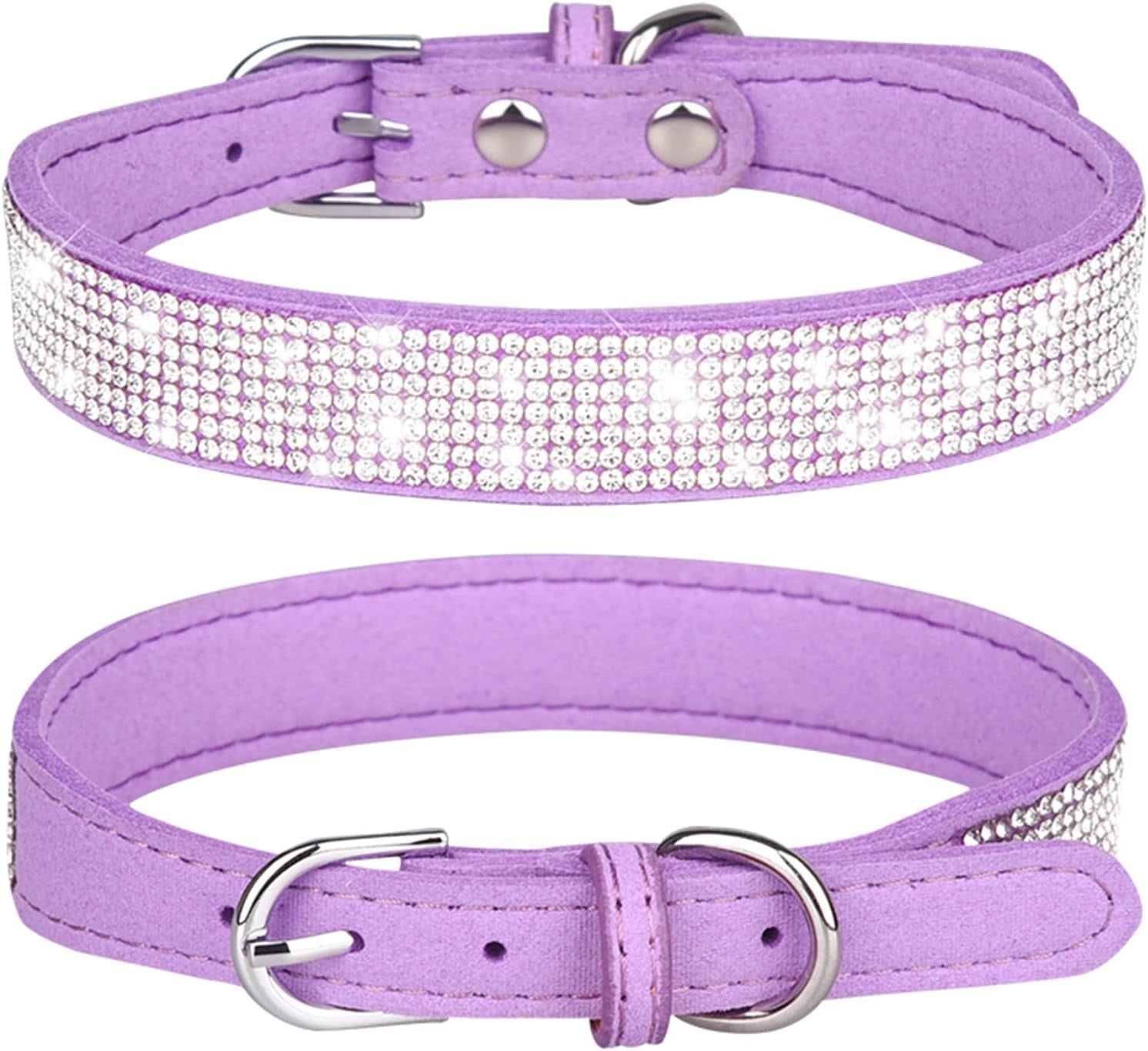 Rhinestone Dog Collar Soft Velvet Leather Cat Collars Cute Luxury Diamond Studded Bling Dog Collar Necklaces Adjustable Puppy Collar for Small Medium Large Dogs Cats Kitten (Purple,Xxs)