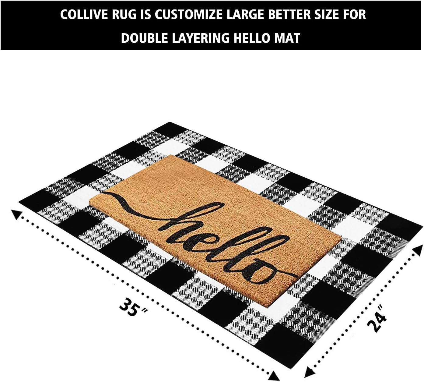 Cotton Buffalo Plaid Checkered Rug 24'' X 35'',  Farmhouse Black/White Woven Outdoor Rugs Runner, Washable Layered Door Mats for Porch/Kitchen