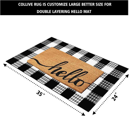 Cotton Buffalo Plaid Checkered Rug 24'' X 35'',  Farmhouse Black/White Woven Outdoor Rugs Runner, Washable Layered Door Mats for Porch/Kitchen