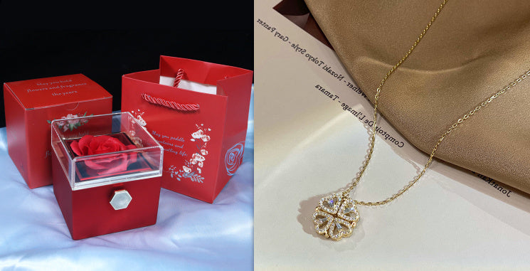 Magnetic Four Leaf Clover Necklace - Openable Heart Pendant | 4-in-1 Transforming Lucky Charm Gift