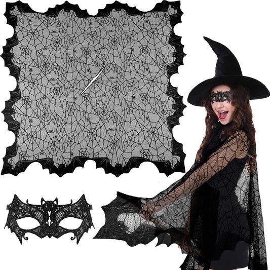 Halloween Bat Spider Web Poncho Set - 2 Piece Women's Costume