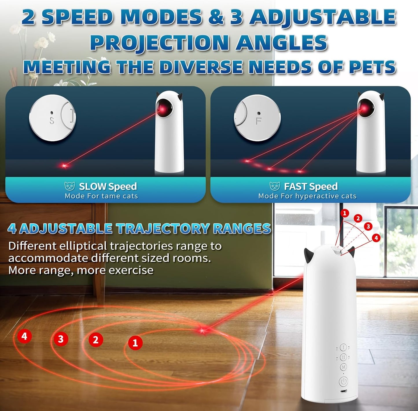 Laser Cat Toys for Indoor Cats, [2025 Newly Upgraded] Real Trajectory Motion Activated Cat Toy, Automatic Laser Pointer Interactive Automated Cat Toys for for Bored Indoor Adult Cats/Dogs/Kittenes