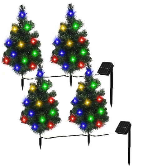 2SET 1 TOW 2 Solar Christmas Tree, Solar Powered Pathway Christmas Tree With Multicolored LED Lights