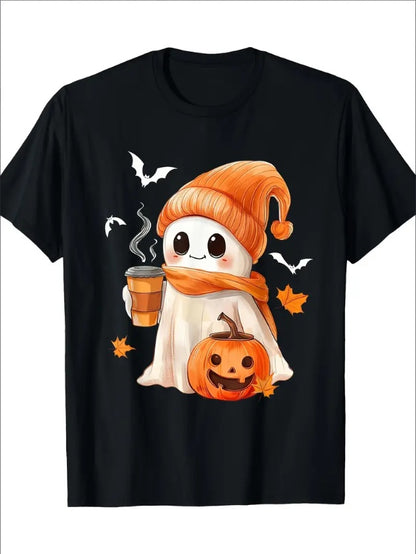 Cute Ghost Drinking Coffee Halloween Ghost Iced Coffee T-shirt