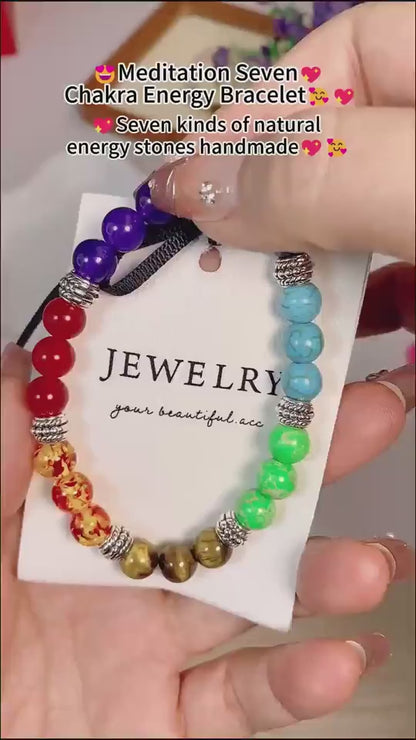 7 Chakra Bracelet - Natural Stone Energy Healing Yoga Bracelet | Colorful Crystal Meditation Gift